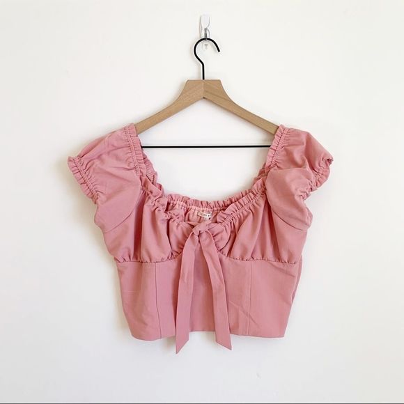 Lottie Moss Tie Front Bustier Top Light Pink Size M Crop Puffed Short Sleeve - Picture 2 of 8